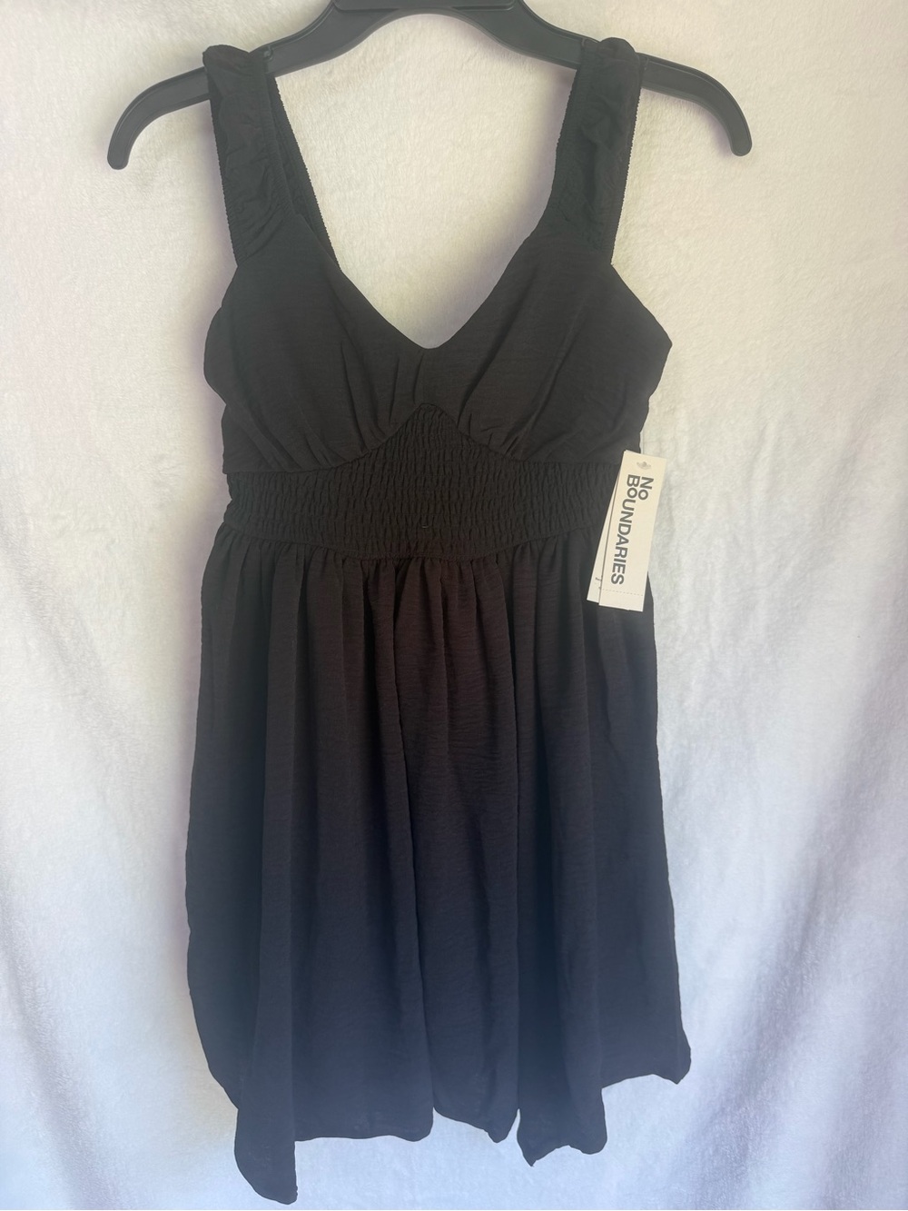 No Boundaries Black V-Neck Smocked Waist Dress